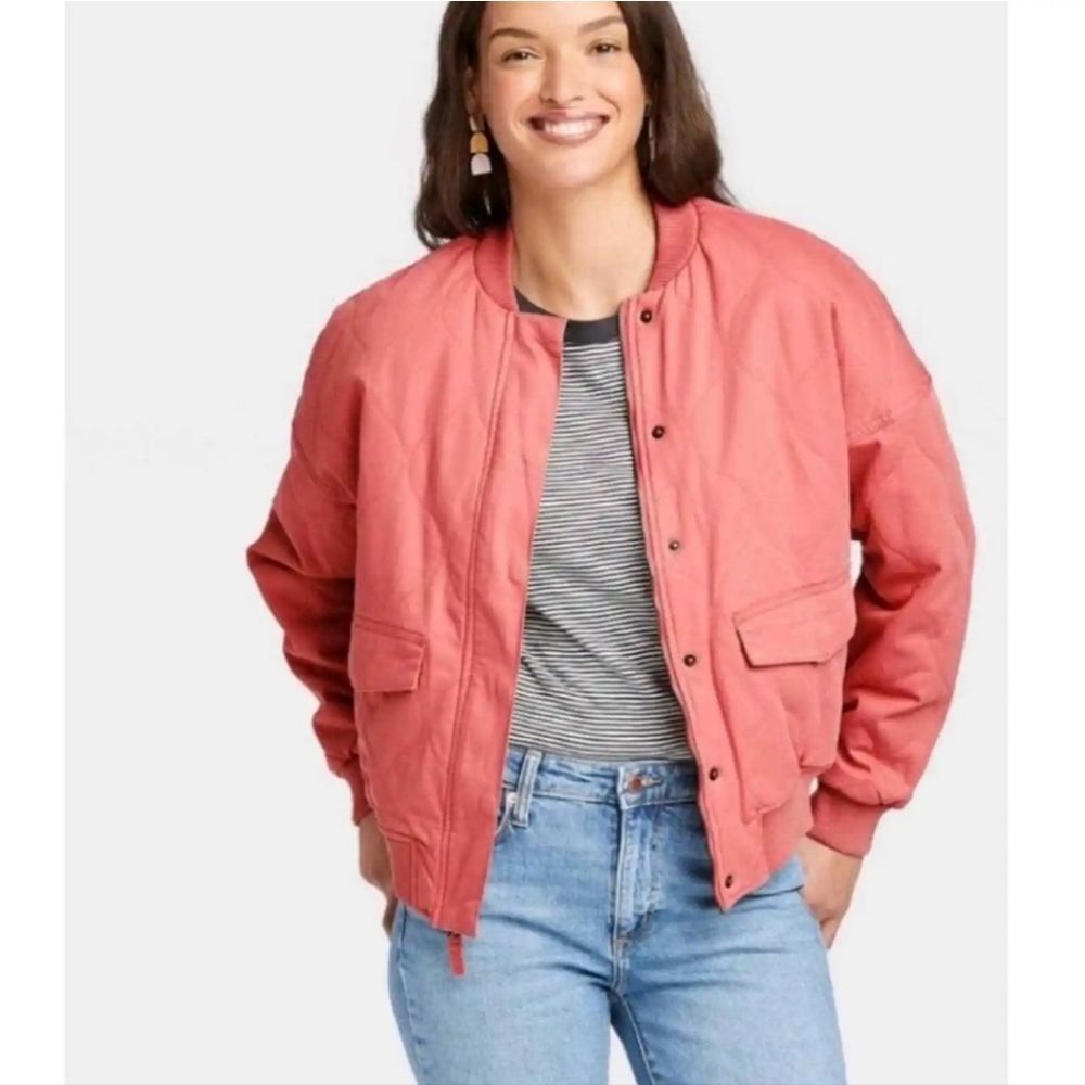 Universal Thread Coral Pink Quilted Utility Bomber Jacket